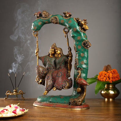 Brass Superfine Large Sized Radha krishna on a swing 23" - Budhshiv.com