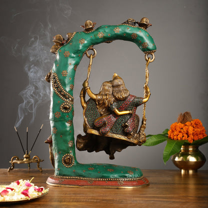 Brass Superfine Large Sized Radha krishna on a swing 23" - Budhshiv.com