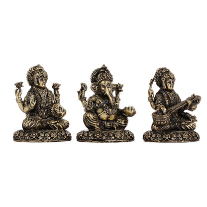 Brass Superfine Lightweight Intricate Ganesh Lakshmi Saraswati Idols - 3" - Budhshiv.com