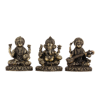 Brass Superfine Lightweight Intricate Ganesh Lakshmi Saraswati Idols - 3" - Budhshiv.com