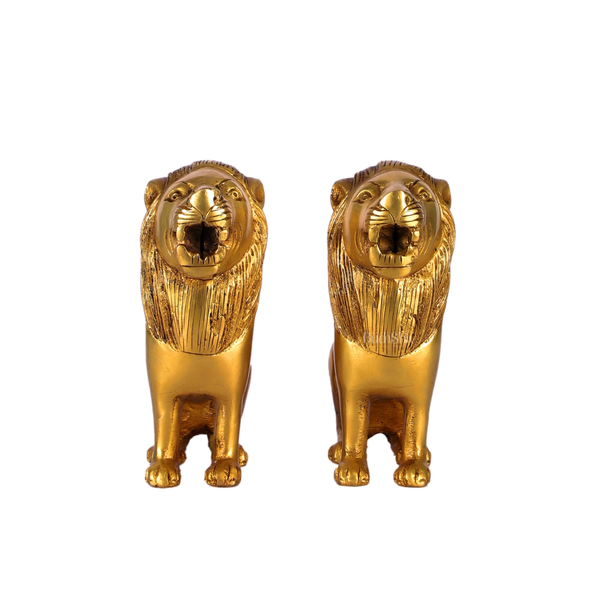 Brass Superfine Lion pair 6" - Budhshiv.com