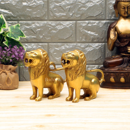 Brass Superfine Lion pair 6" - Budhshiv.com