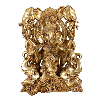 Brass Superfine Lord Ganapati Seated on Throne Statue 18 inch - Budhshiv.com