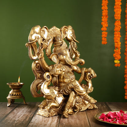 Brass Superfine Lord Ganapati Seated on Throne Statue 18 inch - Budhshiv.com