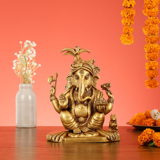 Brass Superfine Lord Ganesha Idol - 8.5 Inch Height - Budhshiv.com