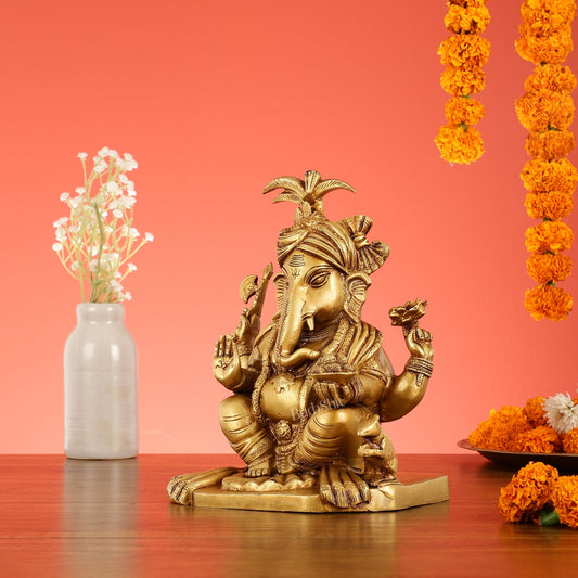 Brass Superfine Lord Ganesha Idol - 8.5 Inch Height - Budhshiv.com