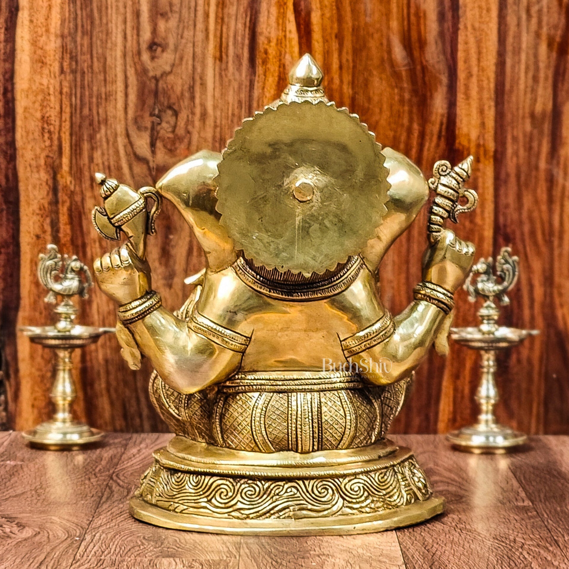 Brass Superfine Lord Ganesha Idol with Ashtavinayaka Engravings | Handcrafted Brass Statue - Budhshiv.com