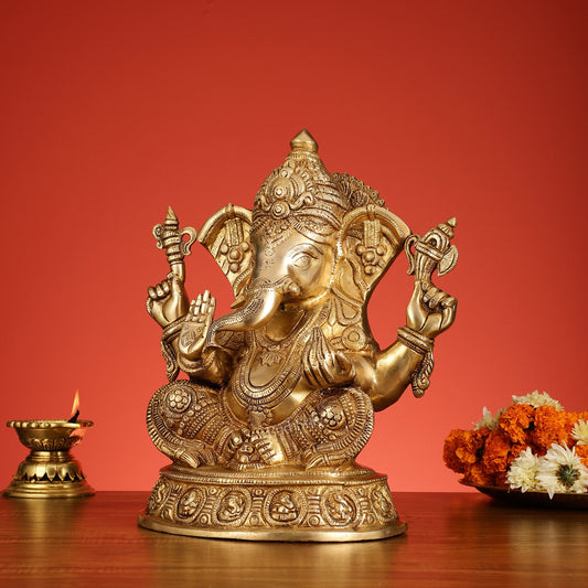 Brass Superfine Lord Ganesha Idol with right side trunk - Budhshiv.com