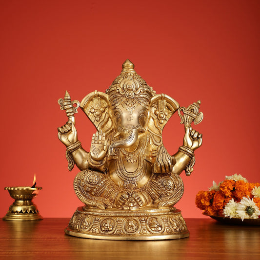 Brass Superfine Lord Ganesha Idol with right side trunk - Budhshiv.com