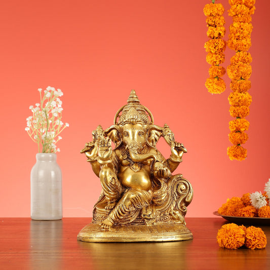 Brass Superfine Lord Ganesha Murti - 10 Inch idol - Budhshiv.com