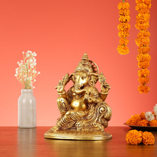 Brass Superfine Lord Ganesha Murti - 10 Inch idol - Budhshiv.com
