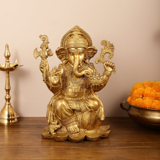 Brass Superfine Lord Ganesha Statue - 16 Inch - Budhshiv.com