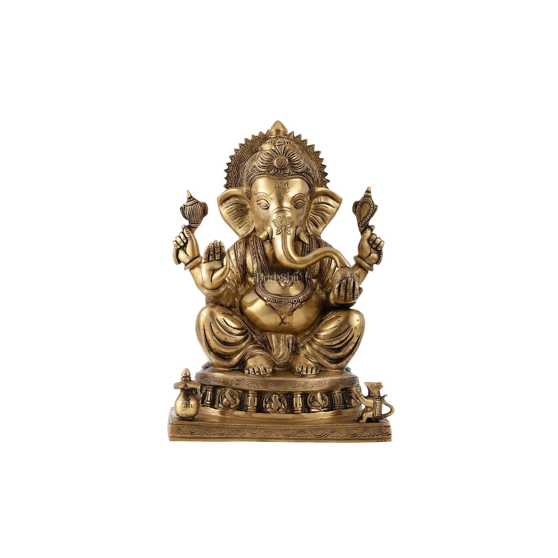Brass Superfine Lord Ganesha Statue with Ashtavinayak Engraving - 13 inch - Budhshiv.com