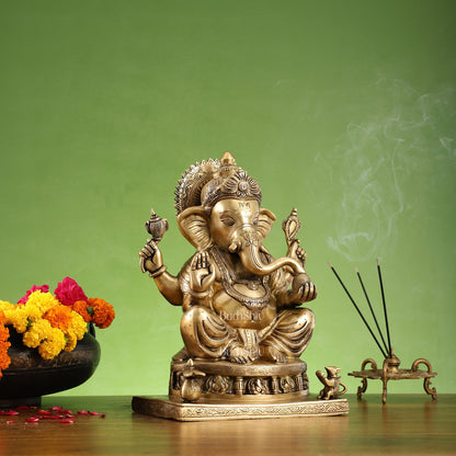 Brass Superfine Lord Ganesha Statue with Ashtavinayak Engraving - 13 inch - Budhshiv.com