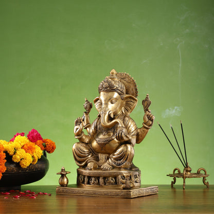 Brass Superfine Lord Ganesha Statue with Ashtavinayak Engraving - 13 inch - Budhshiv.com