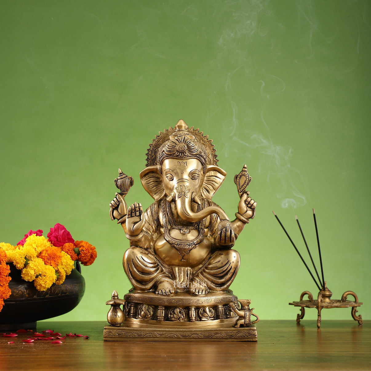 Brass Superfine Lord Ganesha Statue with Ashtavinayak Engraving - 13 i ...