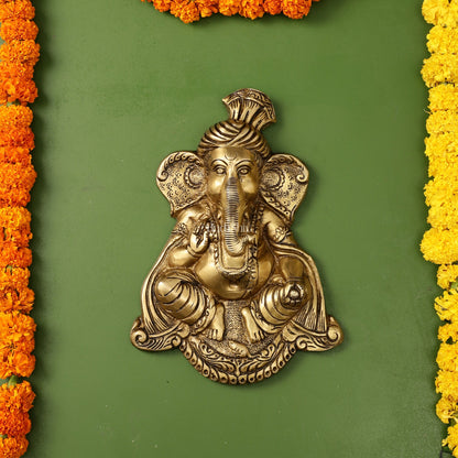 Brass Superfine Lord Ganesha Wall Hanging - 10x7.5x2 Inch - Budhshiv.com