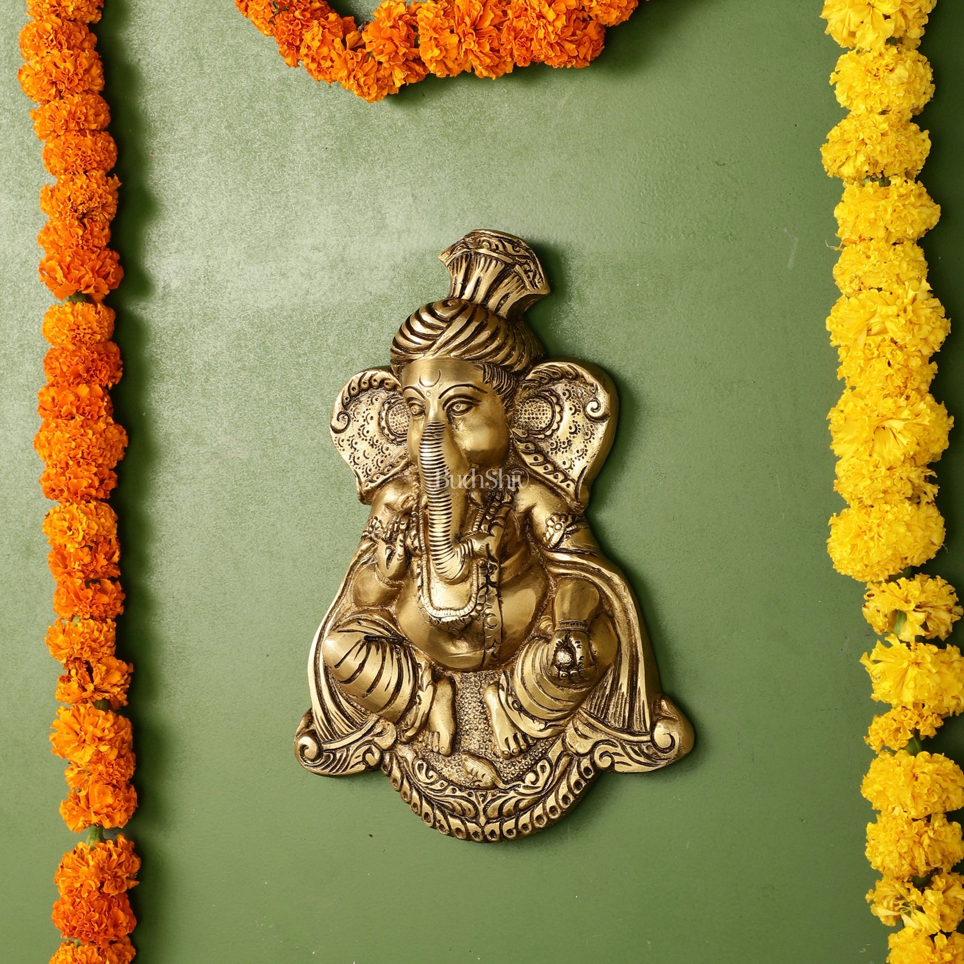 Brass Superfine Lord Ganesha Wall Hanging - 10x7.5x2 Inch - Budhshiv.com