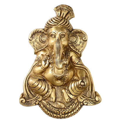 Brass Superfine Lord Ganesha Wall Hanging - 10x7.5x2 Inch - Budhshiv.com