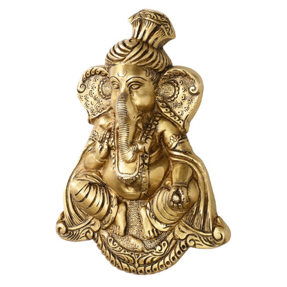 Brass Superfine Lord Ganesha Wall Hanging - 10x7.5x2 Inch - Budhshiv.com