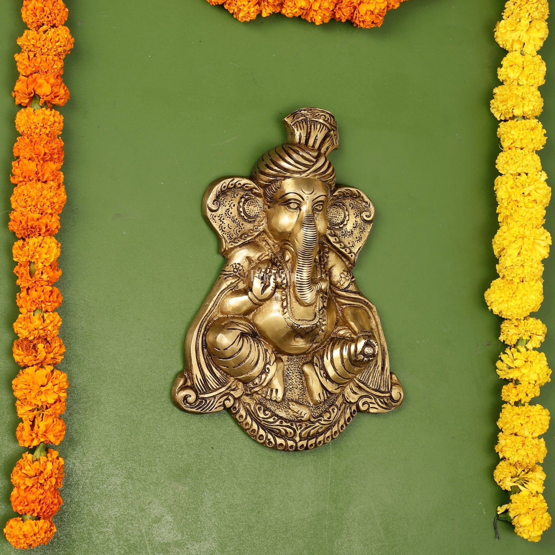 Brass Superfine Lord Ganesha Wall Hanging - 10x7.5x2 Inch - Budhshiv.com