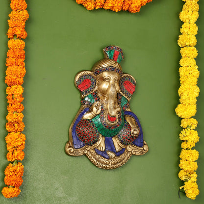 Brass Superfine Lord Ganesha Wall Hanging - 10x7.5x2 Inch - Budhshiv.com