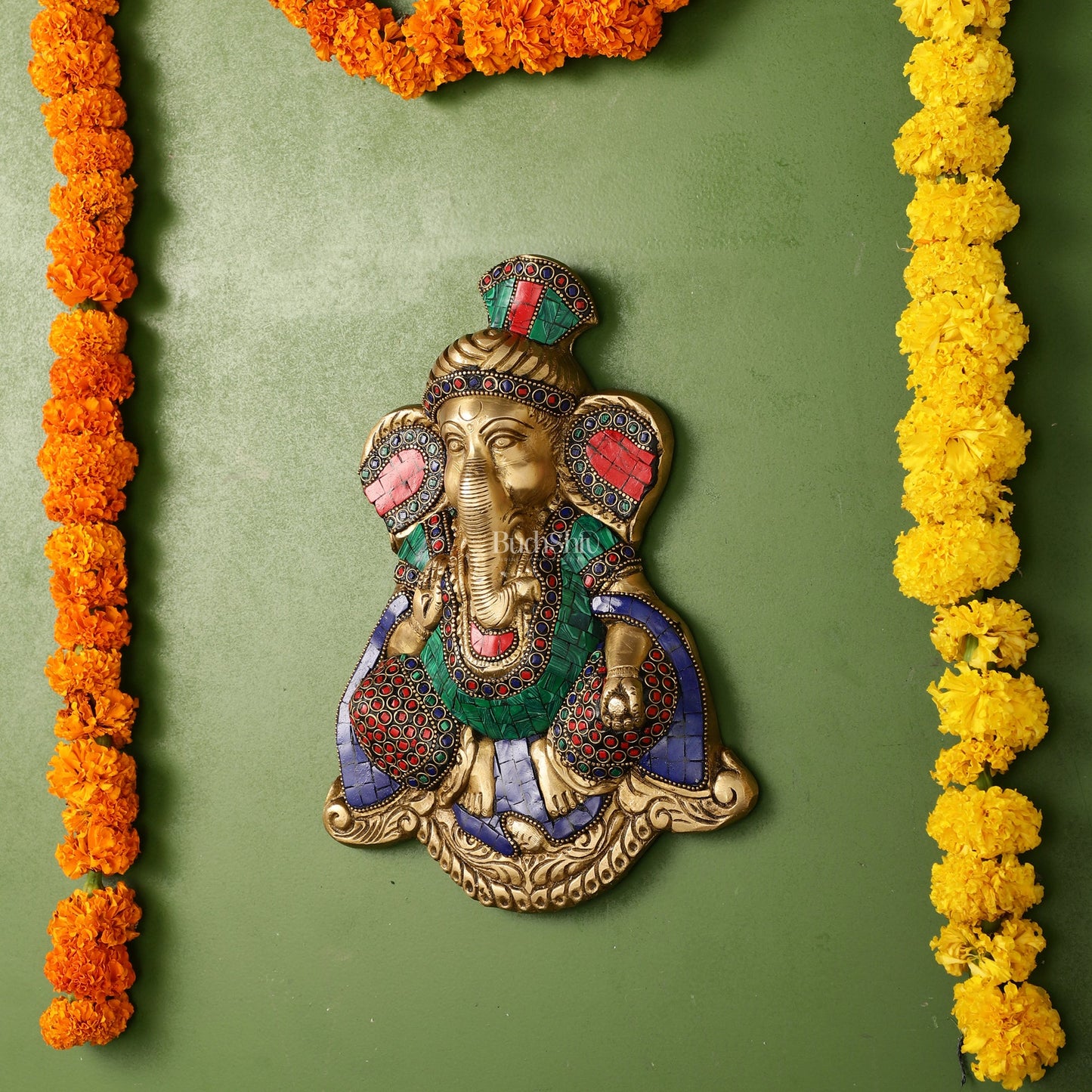 Brass Superfine Lord Ganesha Wall Hanging - 10x7.5x2 Inch - Budhshiv.com