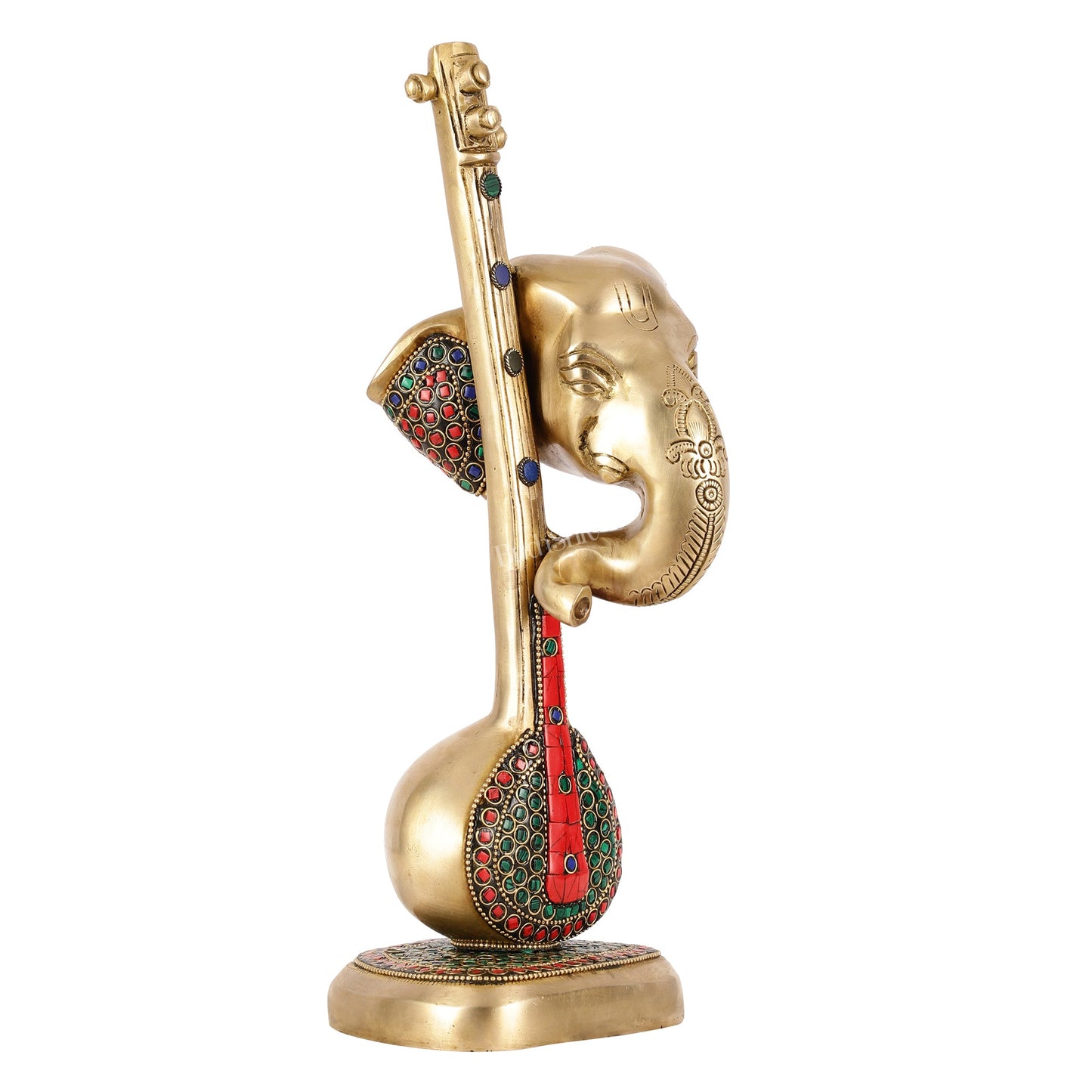 Brass Superfine Lord Ganesha with Sitar/Veena Table Accent Showpiece - 12 Inch - Budhshiv.com