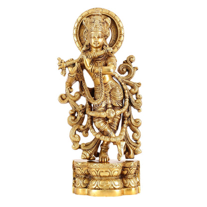 Brass Superfine Lord Krishna Statue - 15.5 Inch - Budhshiv.com