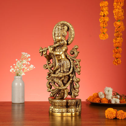 Brass Superfine Lord Krishna Statue - 15.5 Inch - Budhshiv.com