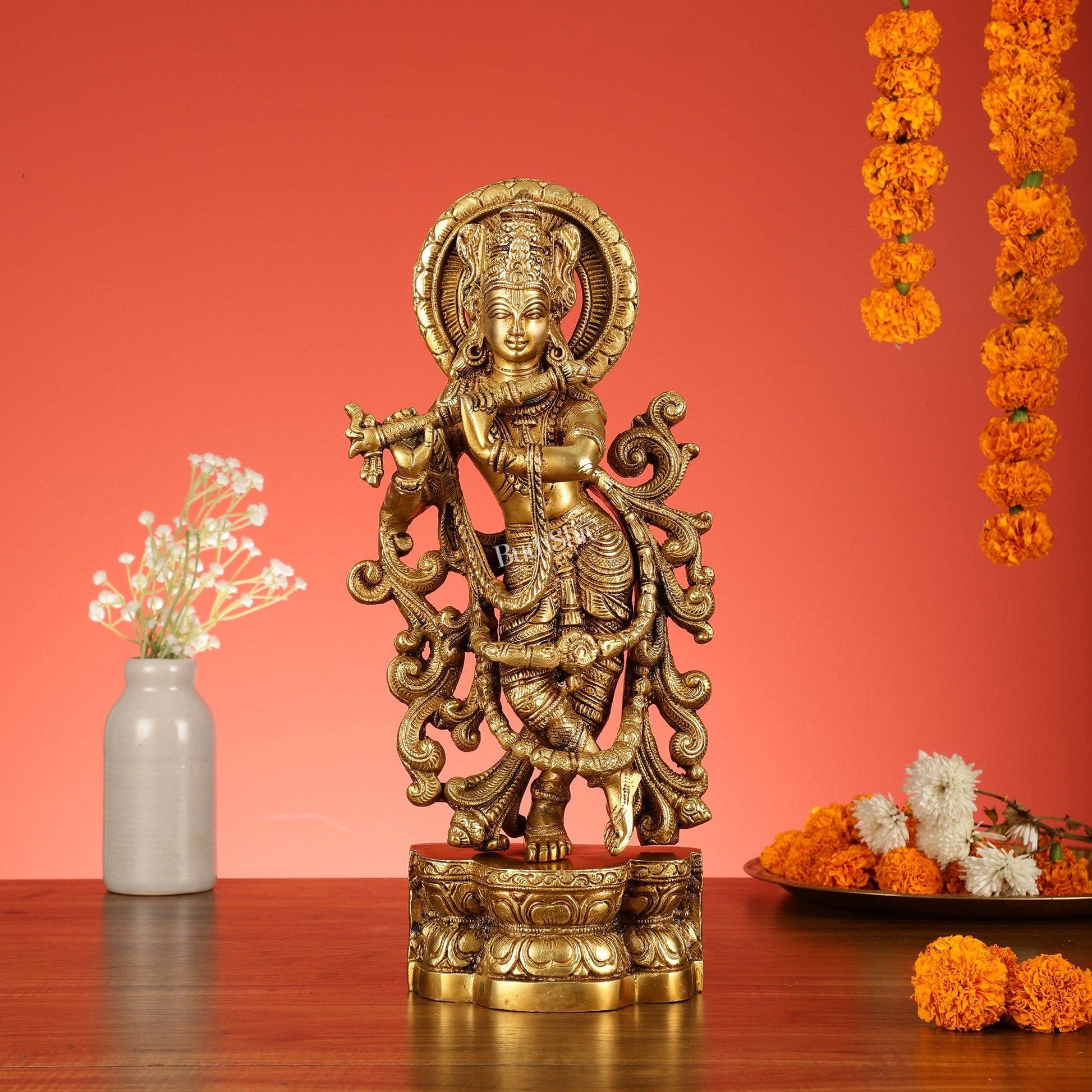 Brass Superfine Lord Krishna Statue - 15.5 Inch - Budhshiv.com