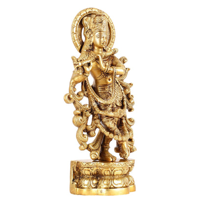 Brass Superfine Lord Krishna Statue - 15.5 Inch - Budhshiv.com