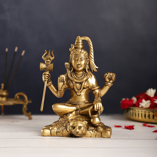 Brass Superfine Lord Shiva Idol with Four Arms | Height 7 inch - Budhshiv.com