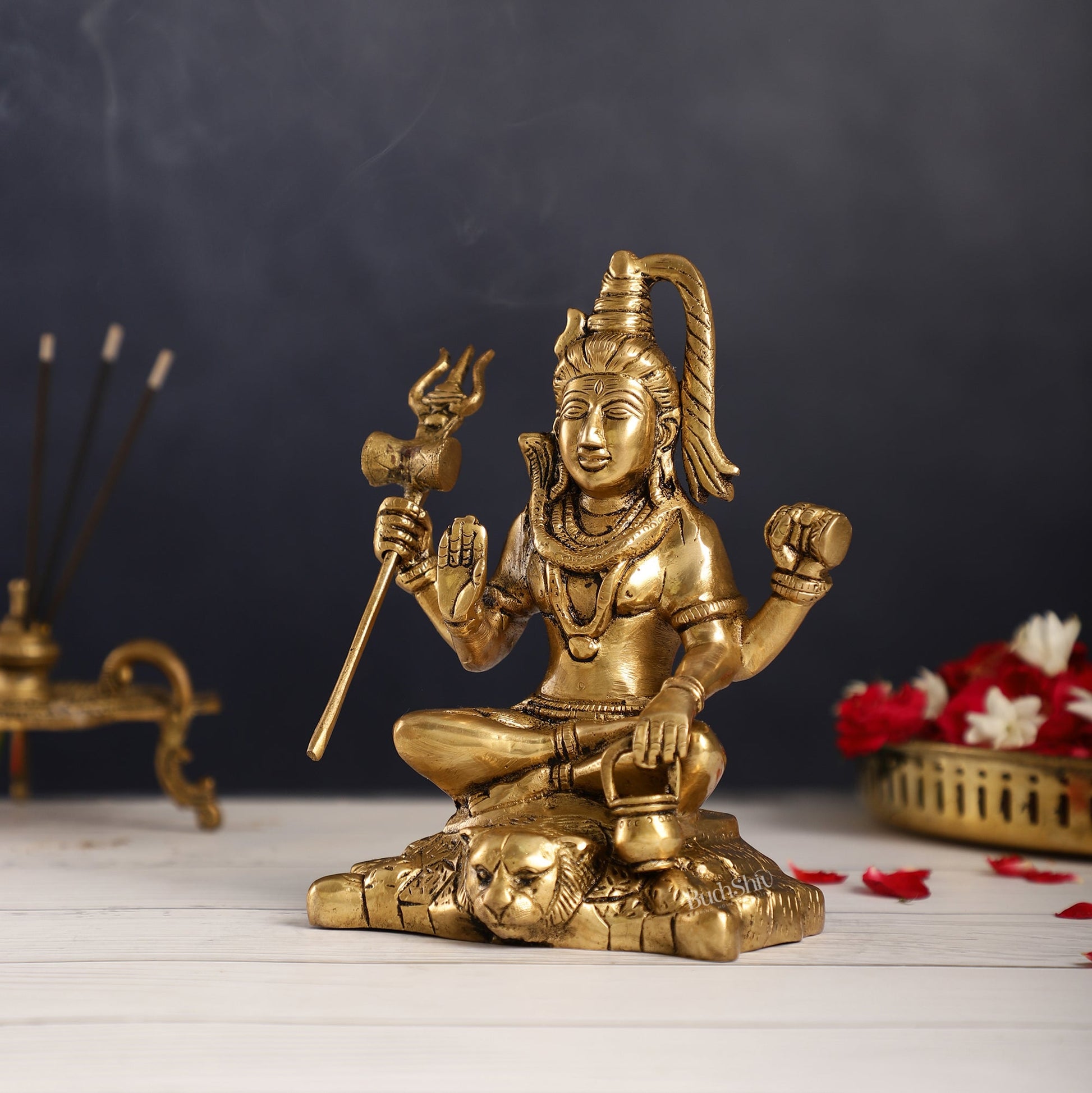 Brass Superfine Lord Shiva Idol with Four Arms | Height 7 inch - Budhshiv.com