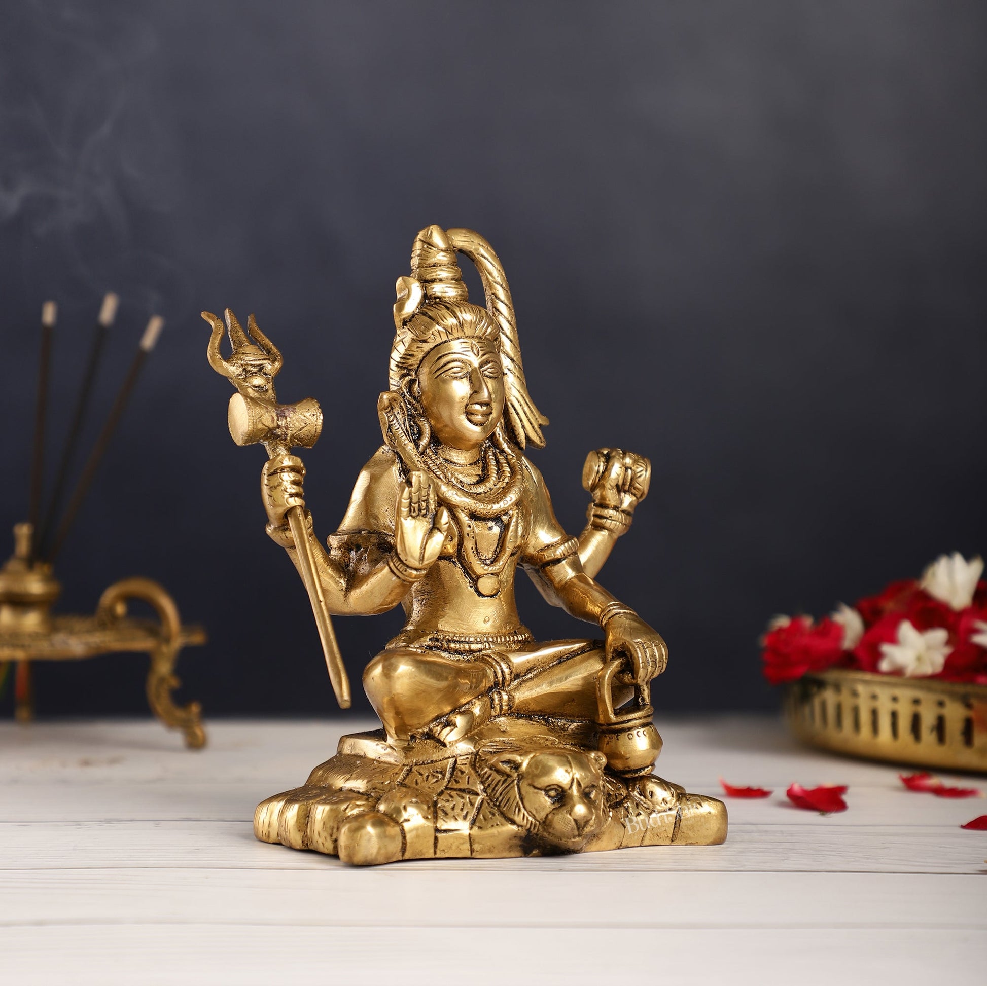 Brass Superfine Lord Shiva Idol with Four Arms | Height 7 inch - Budhshiv.com