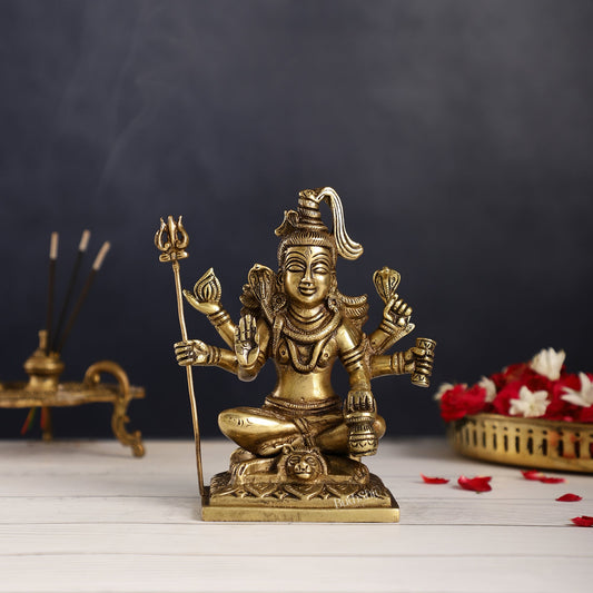 Brass Superfine Lord Shiva Idol with Six Arms | Height 6.5 inch - Budhshiv.com