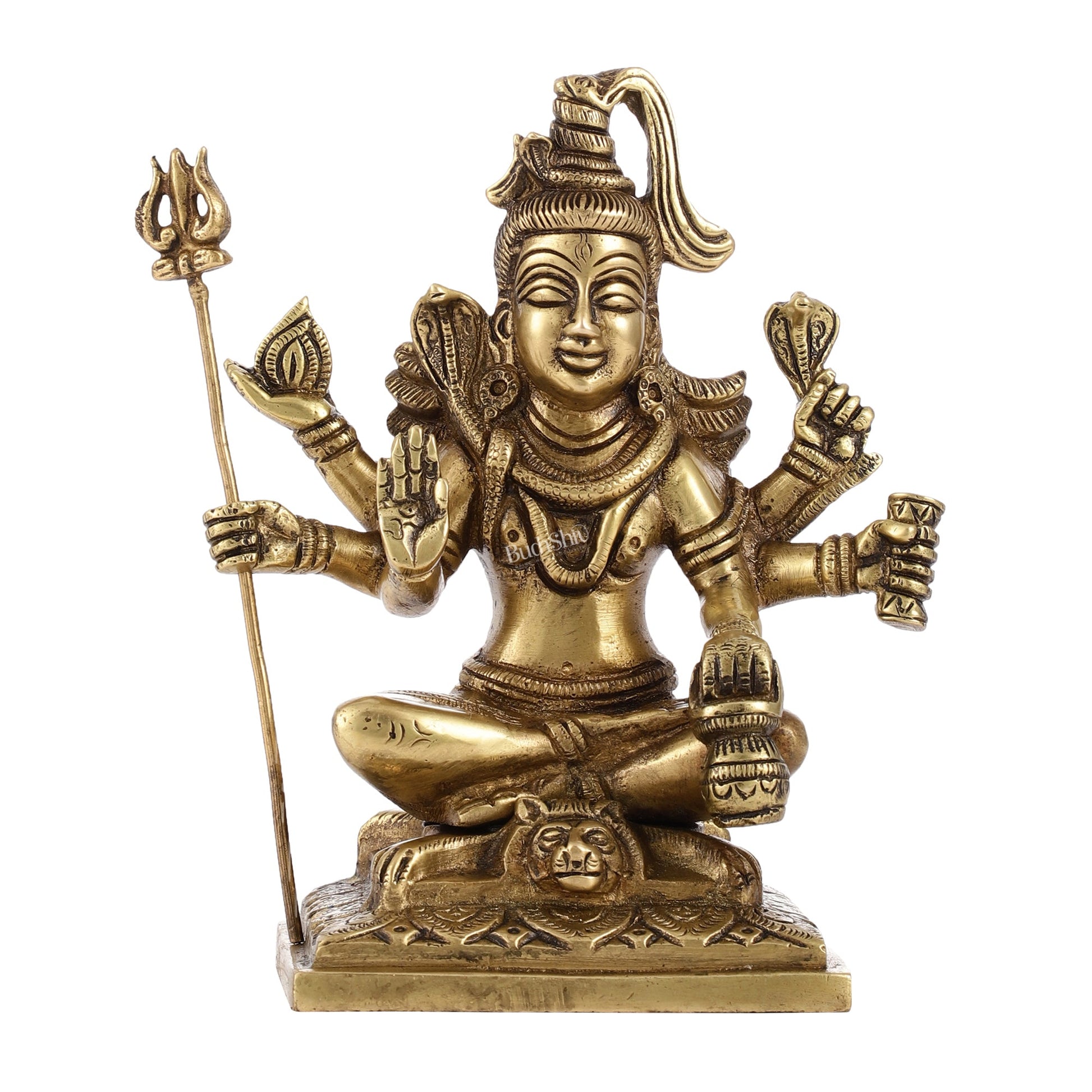 Brass Superfine Lord Shiva Idol with Six Arms | Height 6.5 inch - Budhshiv.com