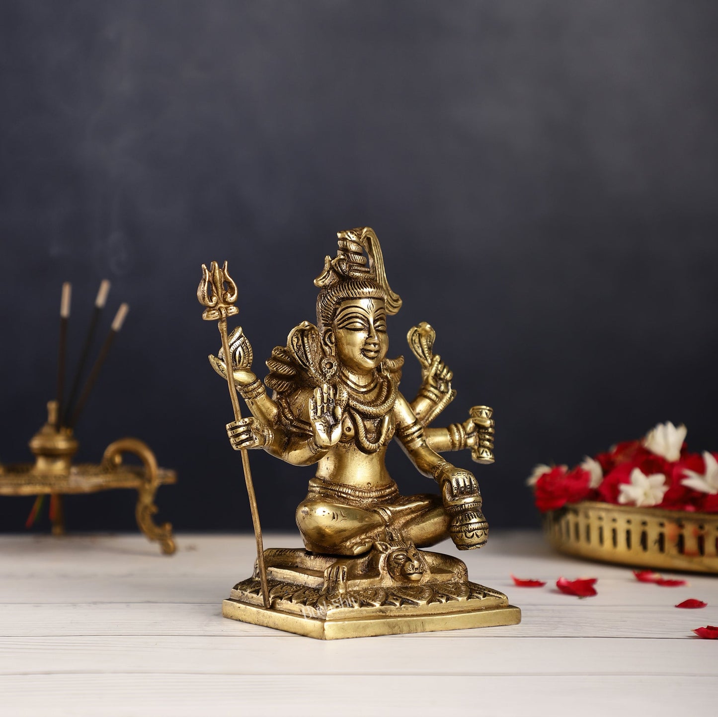 Brass Superfine Lord Shiva Idol with Six Arms | Height 6.5 inch - Budhshiv.com