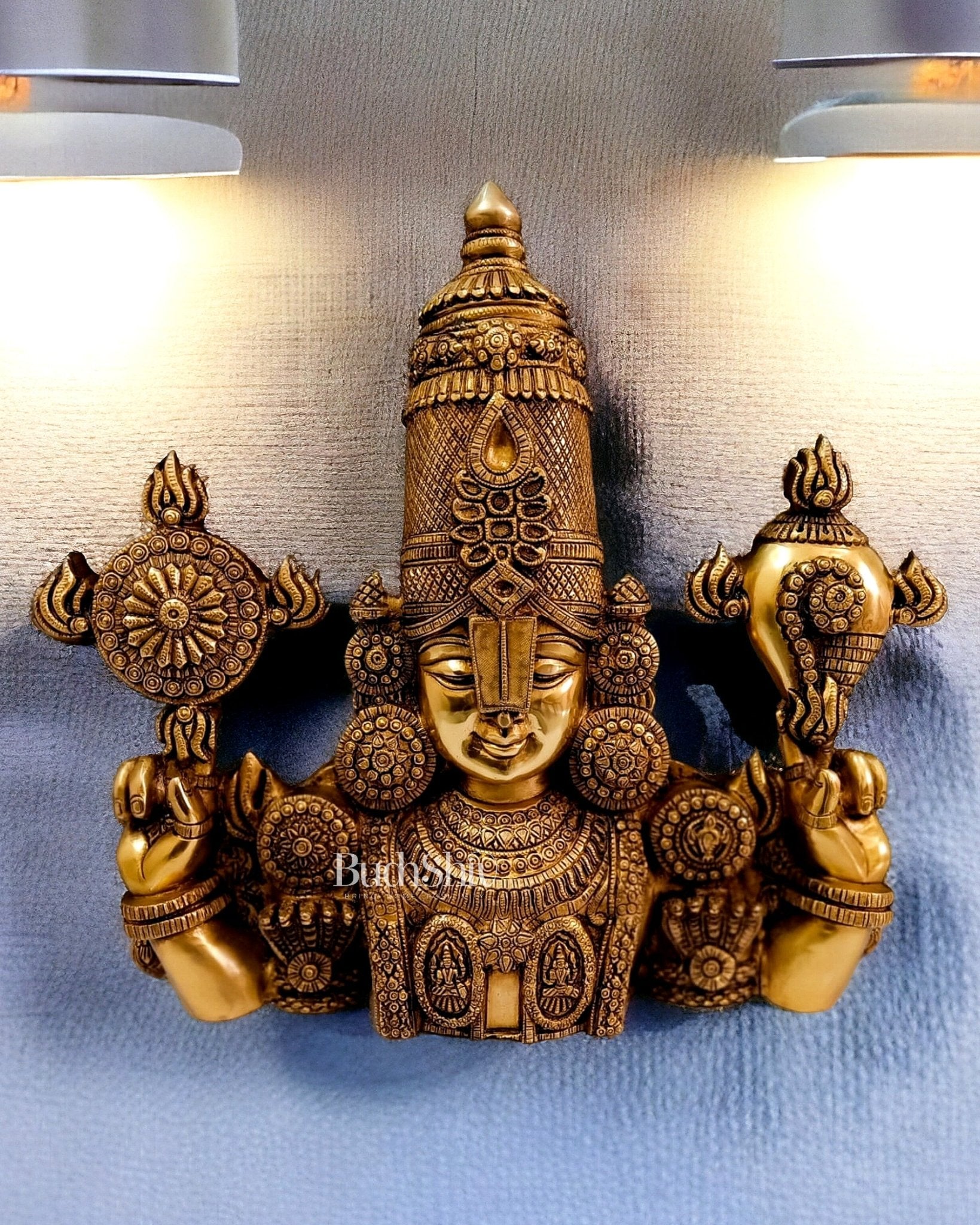 Brass Superfine Lord Venkateshwara Swamy Tirupati Balaji Face Bust Wall Hanging - Budhshiv.com