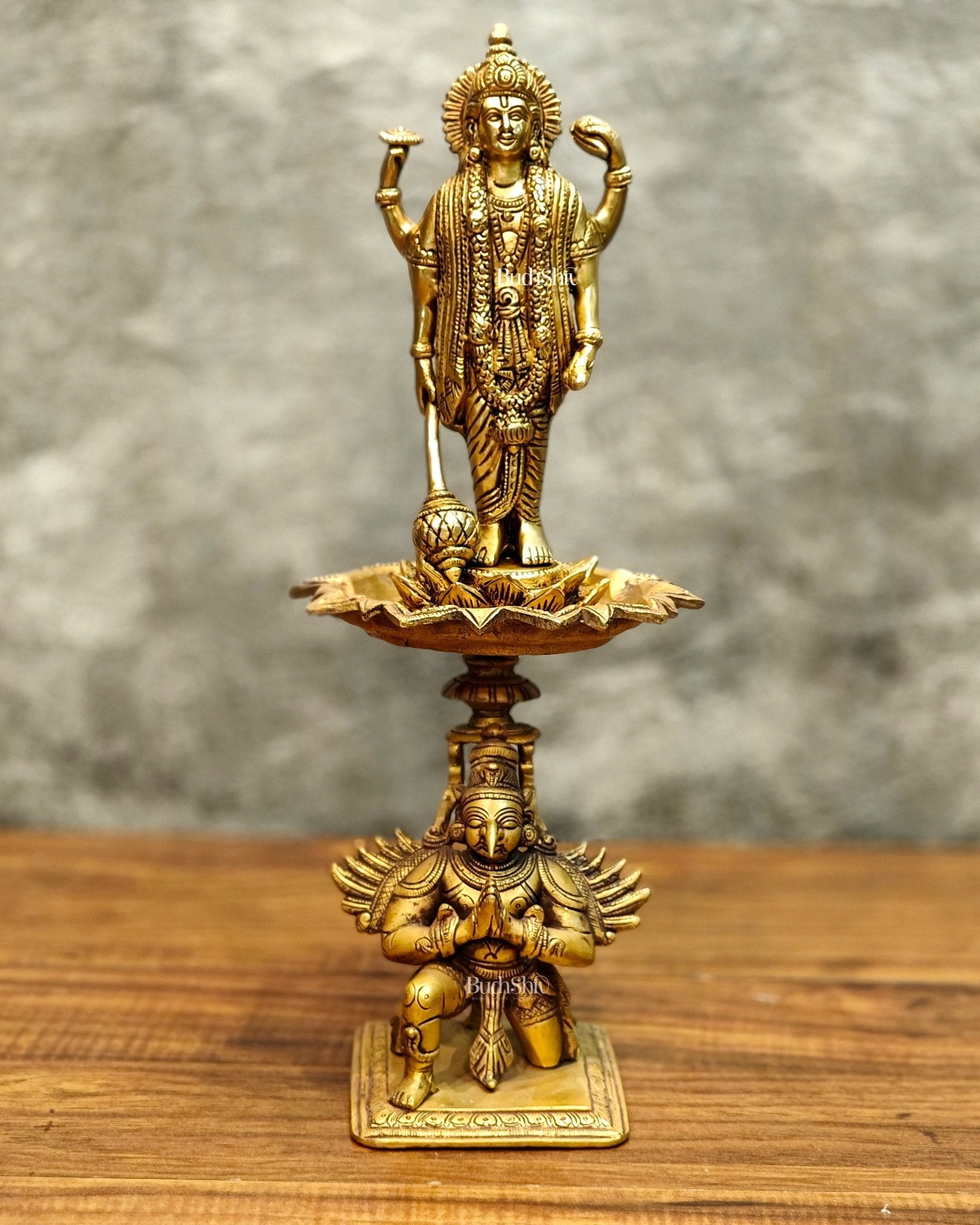 Brass superfine Lord Vishnu on Garuda 14.5 inch - Budhshiv.com