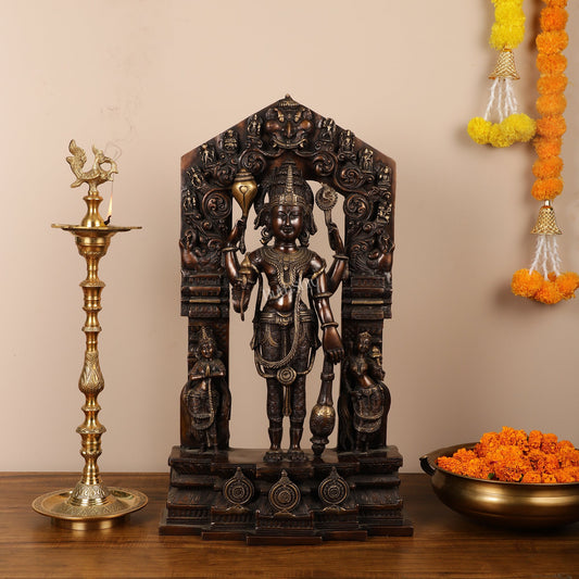 Brass Superfine Lord Vishnu Statue with Frame and Bhudevi Sridevi - 29 Inch - Budhshiv.com
