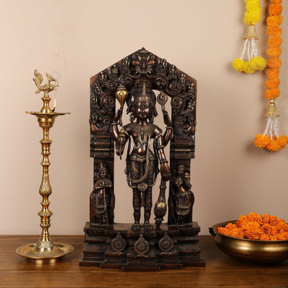 Brass Superfine Lord Vishnu Statue with Frame and Bhudevi Sridevi - 29 Inch - Budhshiv.com