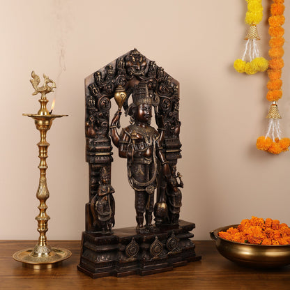 Brass Superfine Lord Vishnu Statue with Frame and Bhudevi Sridevi - 29 Inch - Budhshiv.com