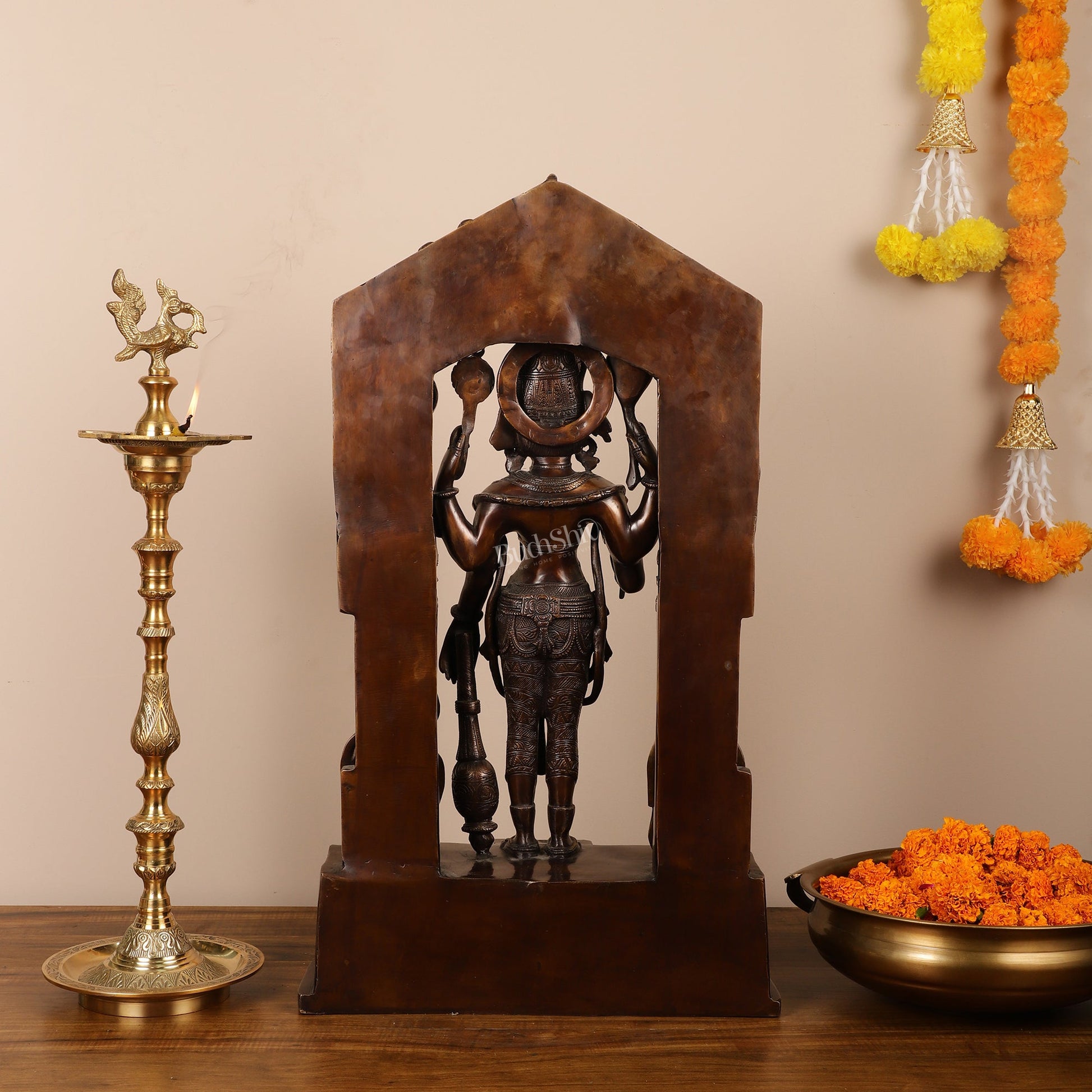 Brass Superfine Lord Vishnu Statue with Frame and Bhudevi Sridevi - 29 Inch - Budhshiv.com