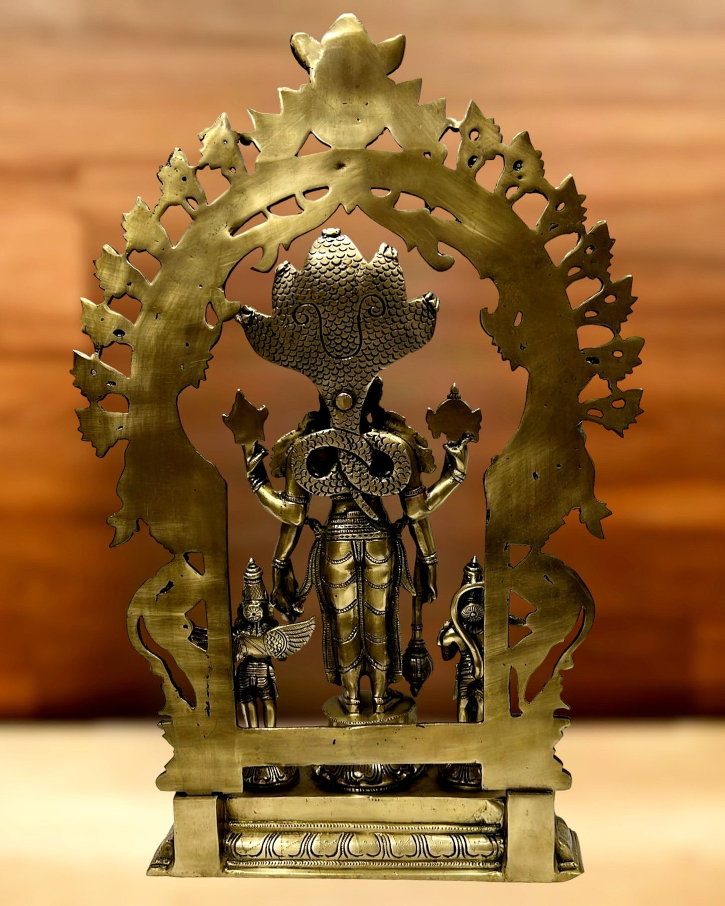 Brass Superfine Lord Vishnu with Garuda and Hanuman Idol - 24" with Thiruvarchi. - Budhshiv.com