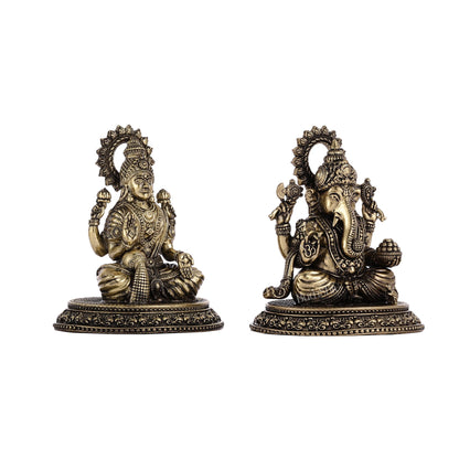 Brass Superfine Miniature Ganesha Lakshmi Duo Lightweight Idols - 3.5" | - Budhshiv.com