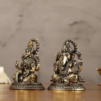 Brass Superfine Miniature Ganesha Lakshmi Duo Lightweight Idols - 3.5" | - Budhshiv.com