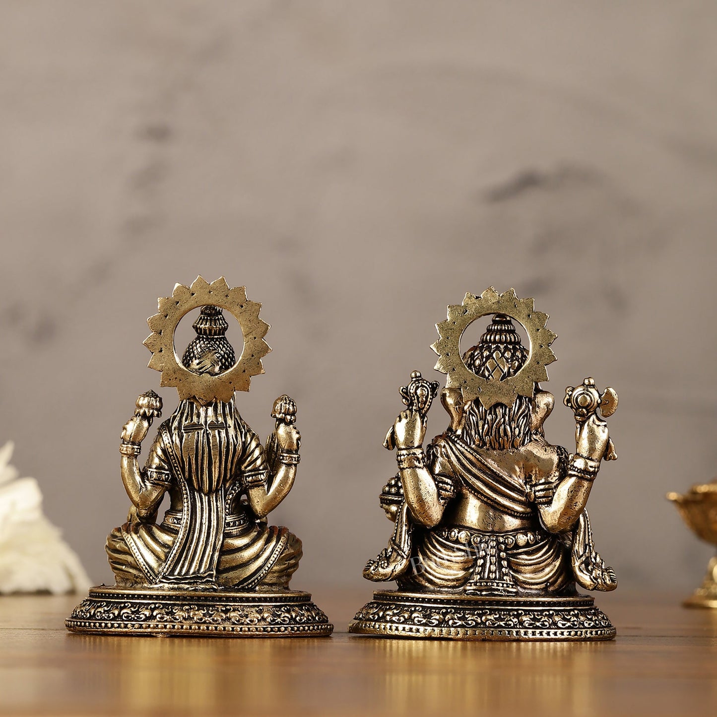 Brass Superfine Miniature Ganesha Lakshmi Duo Lightweight Idols - 3.5" | - Budhshiv.com