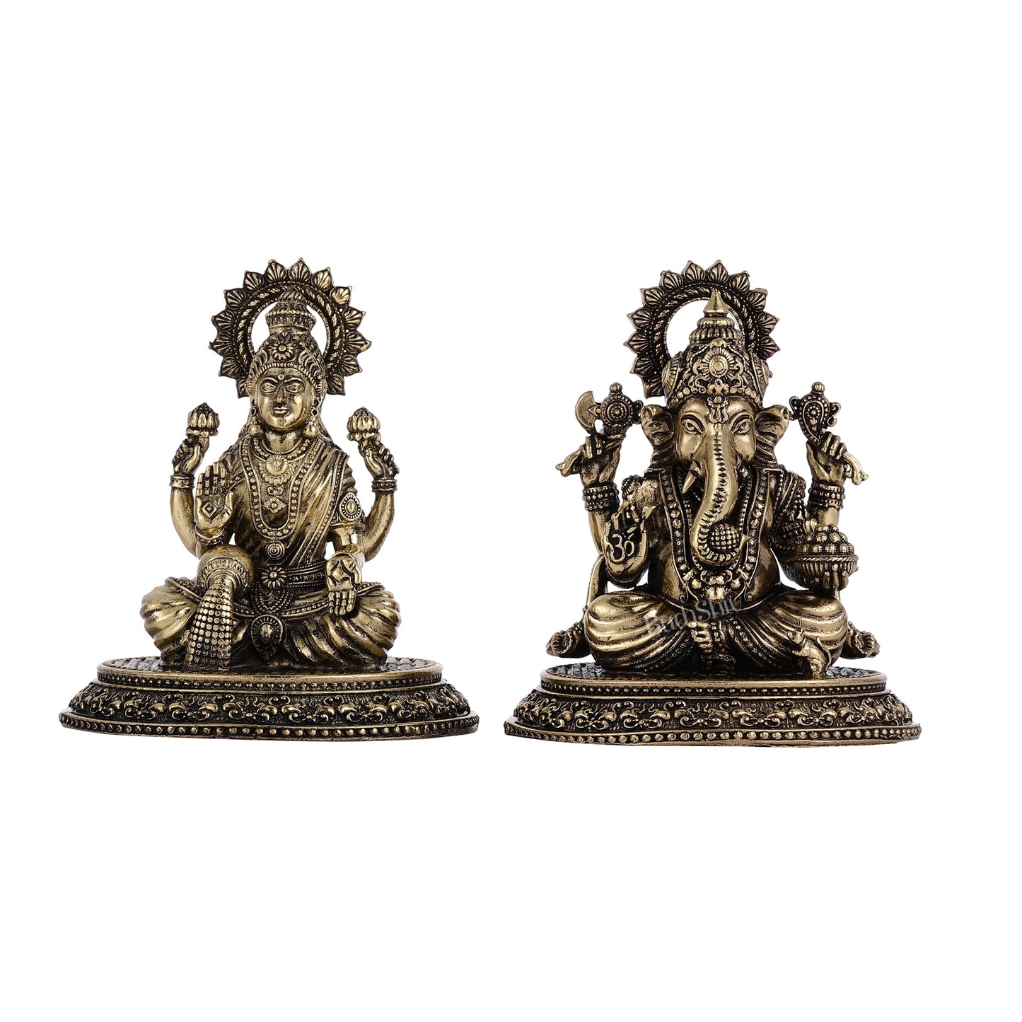 Brass Superfine Miniature Ganesha Lakshmi Duo Lightweight Idols - 3.5" | - Budhshiv.com