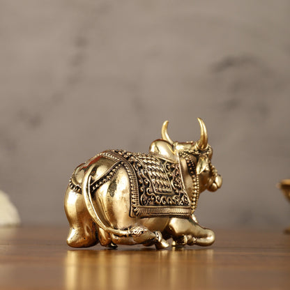 Brass Superfine Miniature Nandi Idol - 4" - Budhshiv.com